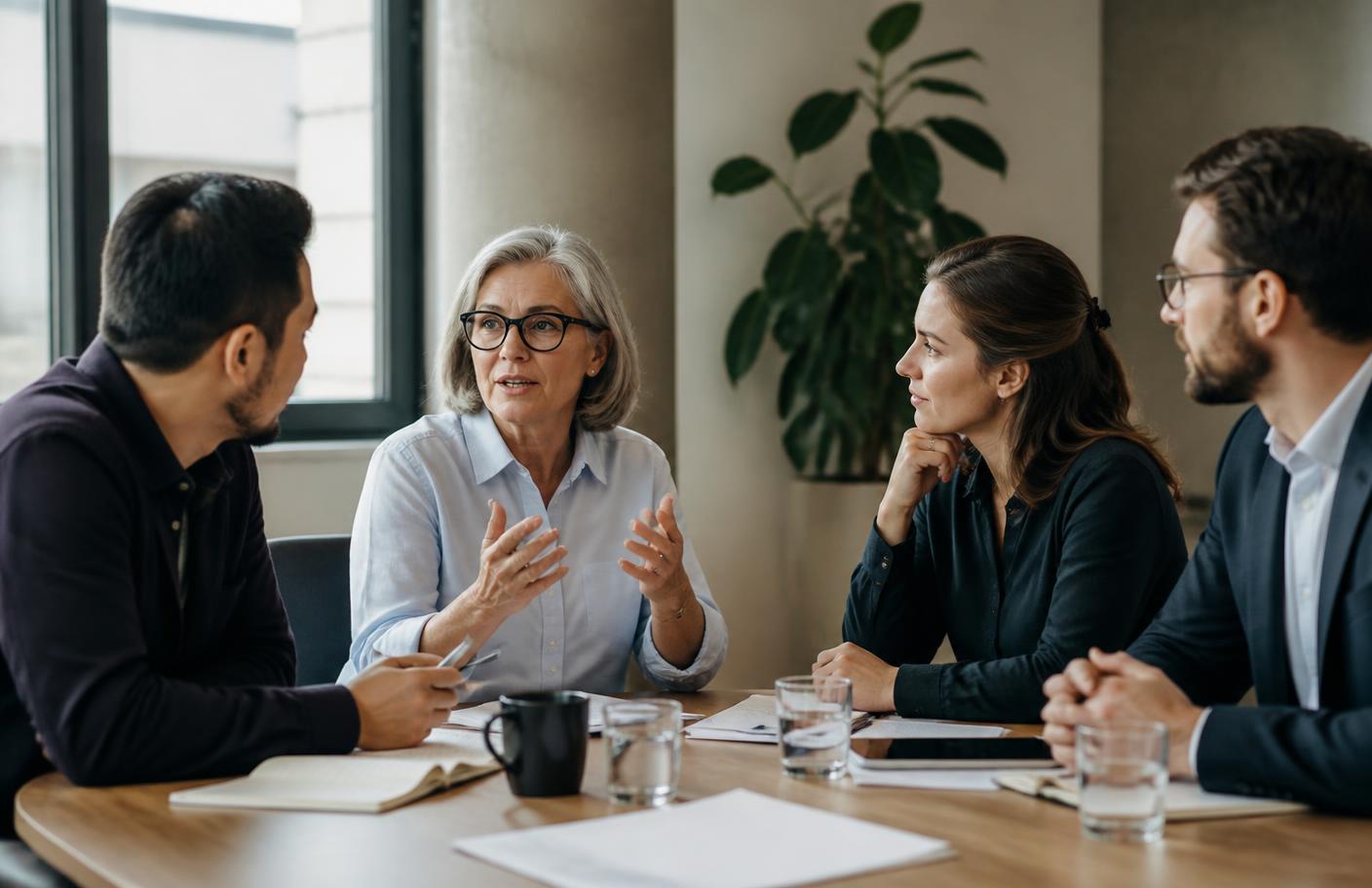 Leadership team in an active strategy discussion